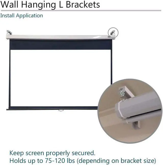 Alt view image 6 of 7 - Elite Screens Manual Series, 135-INCH 16:9, Pull Down Manual Projector Screen with AUTO Lock, M135XWH2 & 6'' White Projector Screen L-Brackets, Single Metal Welded Construction: ZVMAXLB6-W