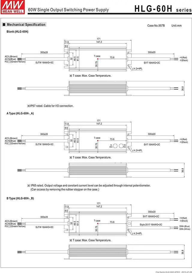 Alt view image 3 of 7 - MW Mean Well HLG-60H-48A 48V 1.3A 60W Single Output LED Switching Power Supply