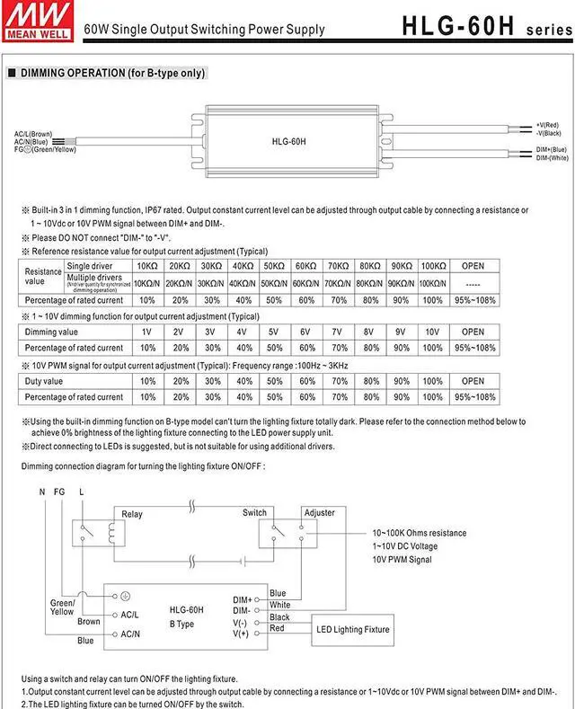 Alt view image 6 of 7 - MW Mean Well HLG-60H-48A 48V 1.3A 60W Single Output LED Switching Power Supply
