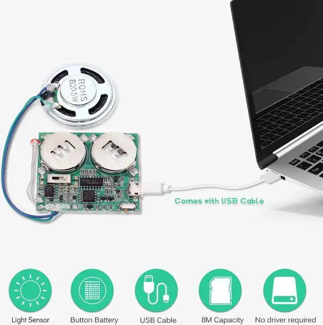 Alt view image 4 of 7 - Icstation DIY Light Sensor Sound Module, Micro USB Recordable Sound Chip 8M Memory Speaker Talking Programmable Music Player Box for Birthday Greeting Card Mother's Day Father's Day