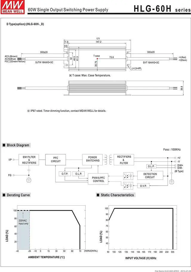 Alt view image 4 of 7 - MW Mean Well HLG-60H-48A 48V 1.3A 60W Single Output LED Switching Power Supply