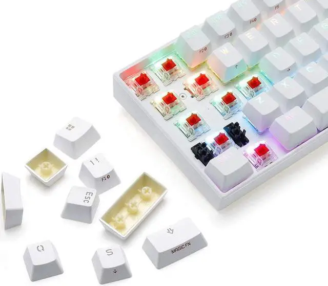 Alt view image 3 of 6 - CORN Mechanical Gaming Keyboard 60% True RGB Backlit - Wired/Wireless Bluetooth 5.0 PBT Type-c Up to 8 Hours Extended Battery Life, Full Keys Programmable (Gateron Brown, White)