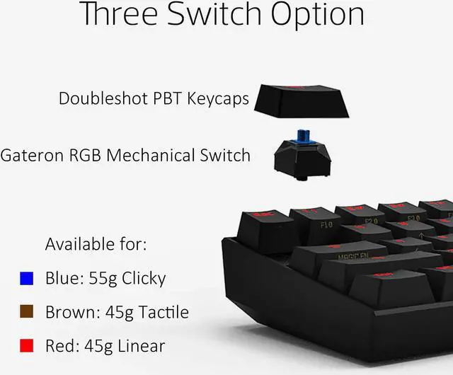 Alt view image 6 of 6 - CORN Anne Pro 2 Mechanical Gaming Keyboard 60% True RGB Backlit - Wired/Wireless Bluetooth 5.0 PBT Type-c Up to 8 Hours Extended Battery Life, Full Keys Programmable (Gateron Red, Black)