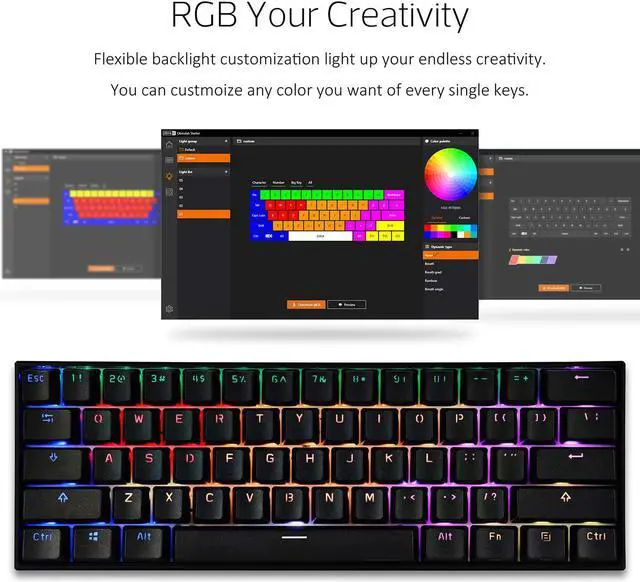 Alt view image 4 of 6 - CORN Anne Pro 2 Mechanical Gaming Keyboard 60% True RGB Backlit - Wired/Wireless Bluetooth 5.0 PBT Type-c Up to 8 Hours Extended Battery Life, Full Keys Programmable (Gateron Red, Black)
