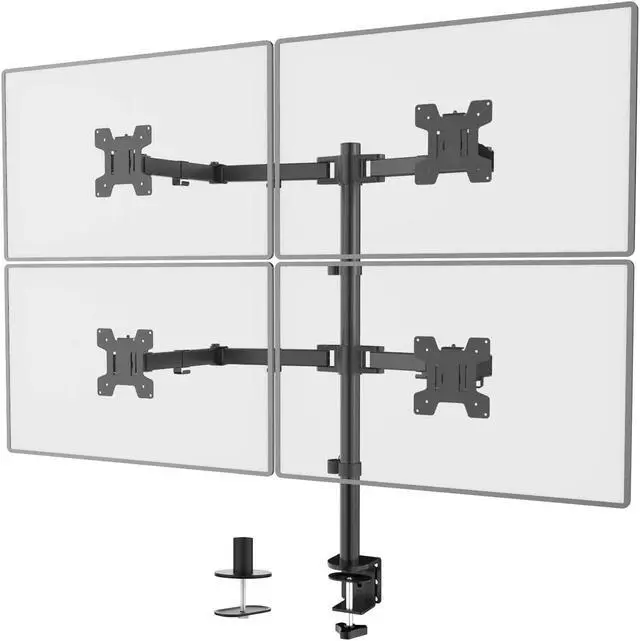 Alt view image 4 of 7 - WALI Quad Monitor Desk Mount, 4 Monitor Stand Fits Heavy Duty Computer Screen up to 27 inch, Full Adjustable Monitor Arm Holds up to 22 lbs per Arm (M004), Black