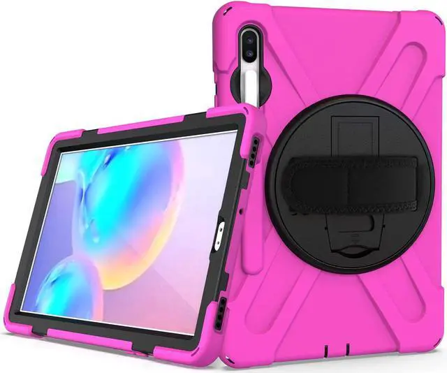 Alt view image 6 of 7 - Galaxy Tab S7 Plus 12.4 Case Shockproof Heavy Duty Durable Dual-Layer Cover Kickstand Handstrap Shoulderstrap Sling for Samsung Galaxy Tab S7+ 2020 SM-T970 (Shield Hot Pink)