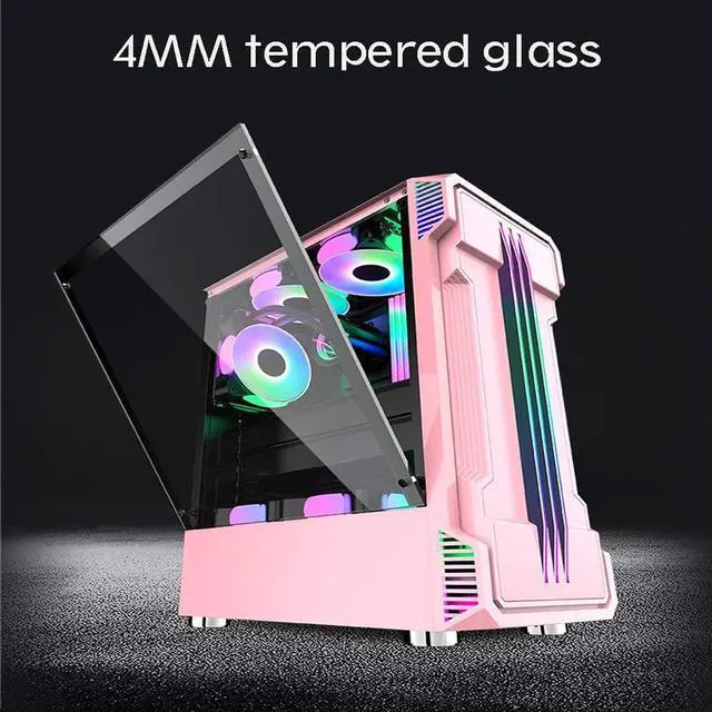 Alt view image 4 of 7 - YWXLC Gaming Computer PC Case for Desktop Computer PC Desktop Computer case, Water-Cooled case, RGB Personality Cool case, Back line DIY Assembly Computer case, Power Supply (378190447MM)