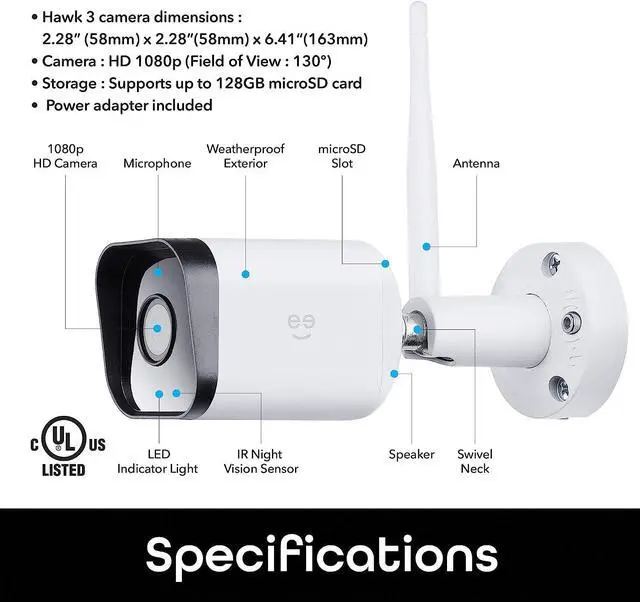 Alt view image 6 of 7 - Geeni Hawk 3 HD 1080p Outdoor Security Camera, IP66 Weatherproof WiFi Surveillance with Night Vision, 2-Way Audio, and Motion Detection - Works with Alexa and Google Home, No Hub Required
