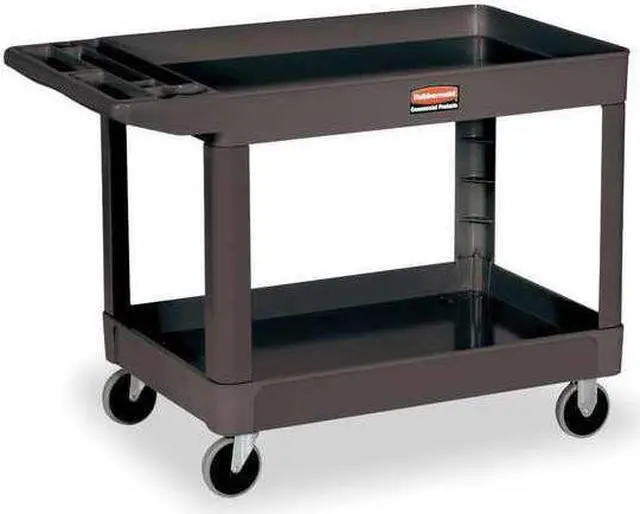Alt view image 5 of 5 - RUBBERMAID COMMERCIAL FG452089BLA Flat Handle 2-Shelf Utility Cart, 500 lbs.