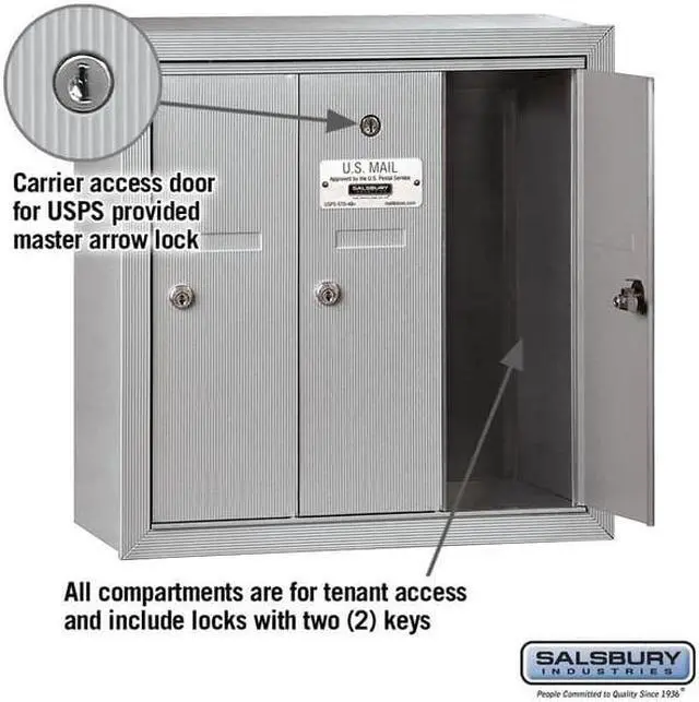 Alt view image 7 of 7 - Salsbury 3503ASU Vertical Mailbox - 3 Doors - Aluminum - Surface Mounted - USPS Access