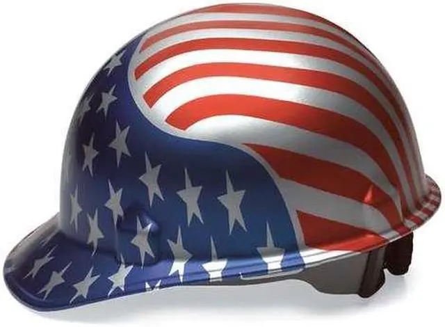 Alt view image 4 of 4 - Hard Hat, Front Brim, Slotted, 4 pt. Ratchet, US Flag, White