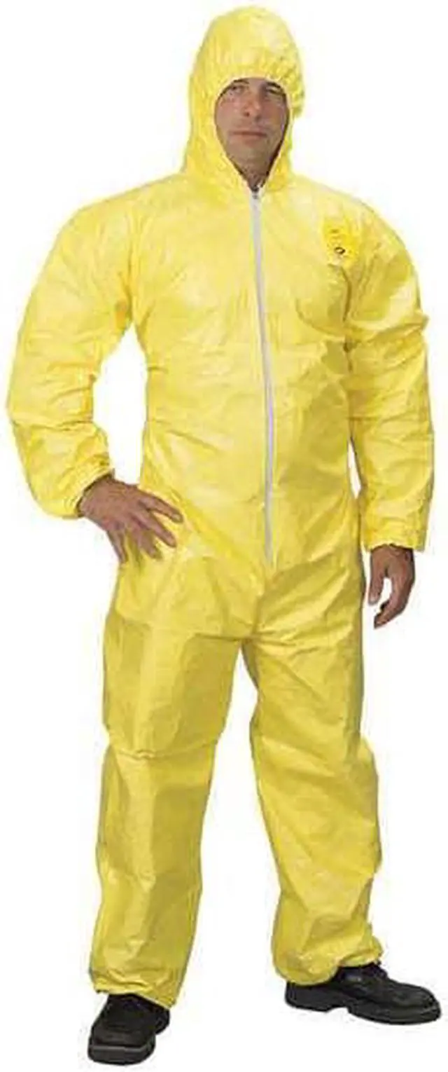 Alt view image 3 of 3 - DuPont Tychem 2000 QC127S Disposable Chemical Resistant Coverall with Hood, Elastic Cuff and Serged Seams, Yellow, X-Large (Pack of 12)