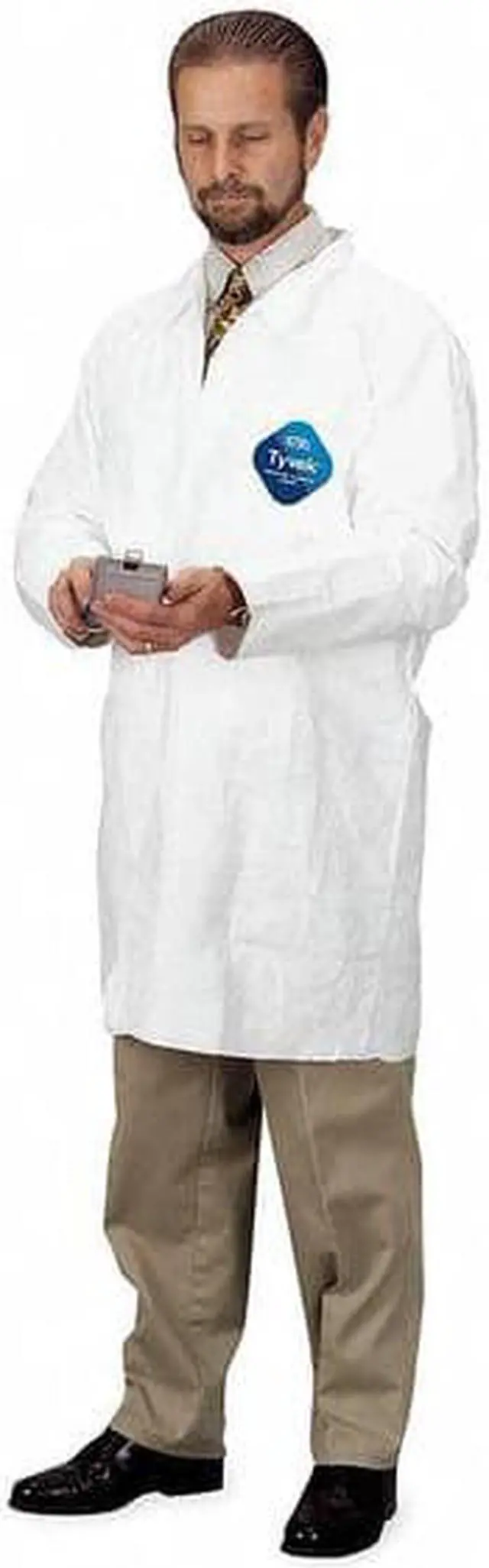 Alt view image 2 of 2 - DUPONT TY212SWHLG0008G1 Tyvek 400 Disposable Lab Coat, Tyvek(R) 400, Snaps