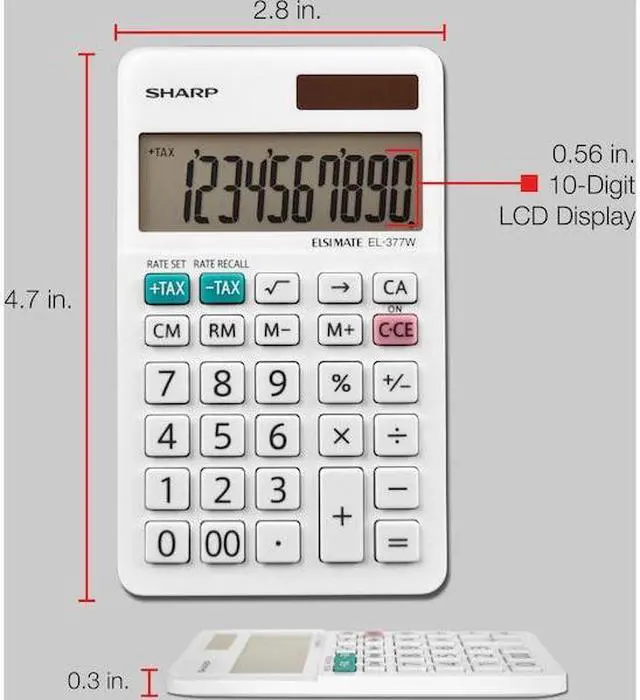 Alt view image 19 of 20 - Sharp EL-377WB Large Pocket Calculator 10-Digit LCD EL377WB