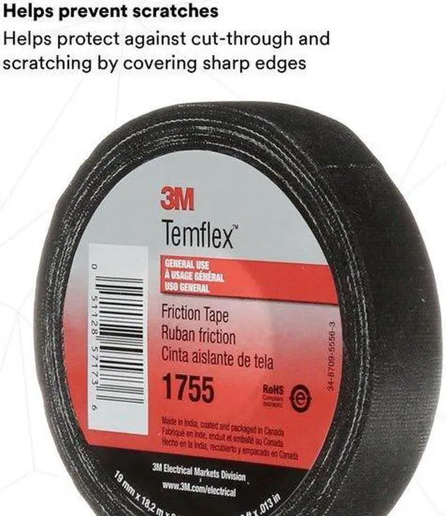 Alt view image 8 of 11 - 3M 1755 3/4"X60' Electrical Friction Tape, 1755, Temflex, 3/4 in W x 60 ft L,