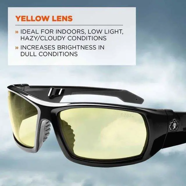 Alt view image 4 of 4 - ERGODYNE ODIN ODIN, Safety Glasses, Uncoated, Yellow Lens, Black Frame,