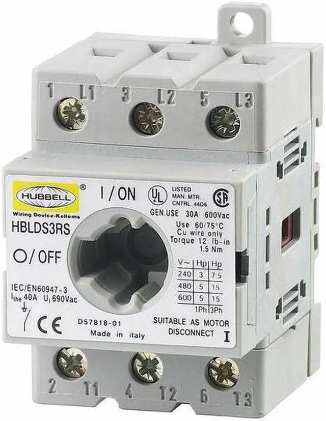 Alt view image 4 of 5 - HUBBELL WIRING DEVICE-KELLEMS HBLDS3RS Replacment Disconnect Switch,30A