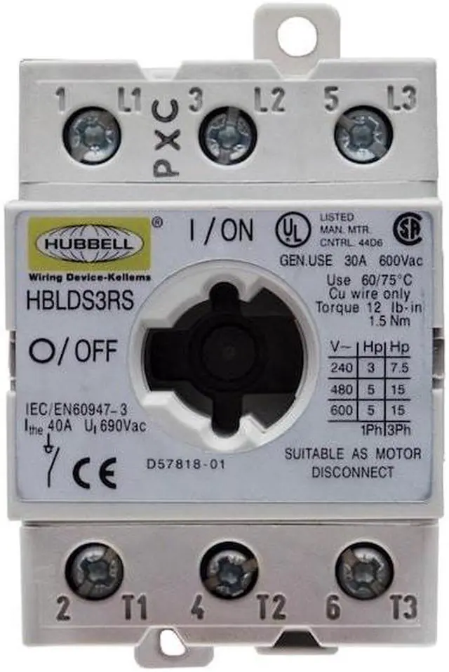 Alt view image 5 of 5 - HUBBELL WIRING DEVICE-KELLEMS HBLDS3RS Replacment Disconnect Switch,30A