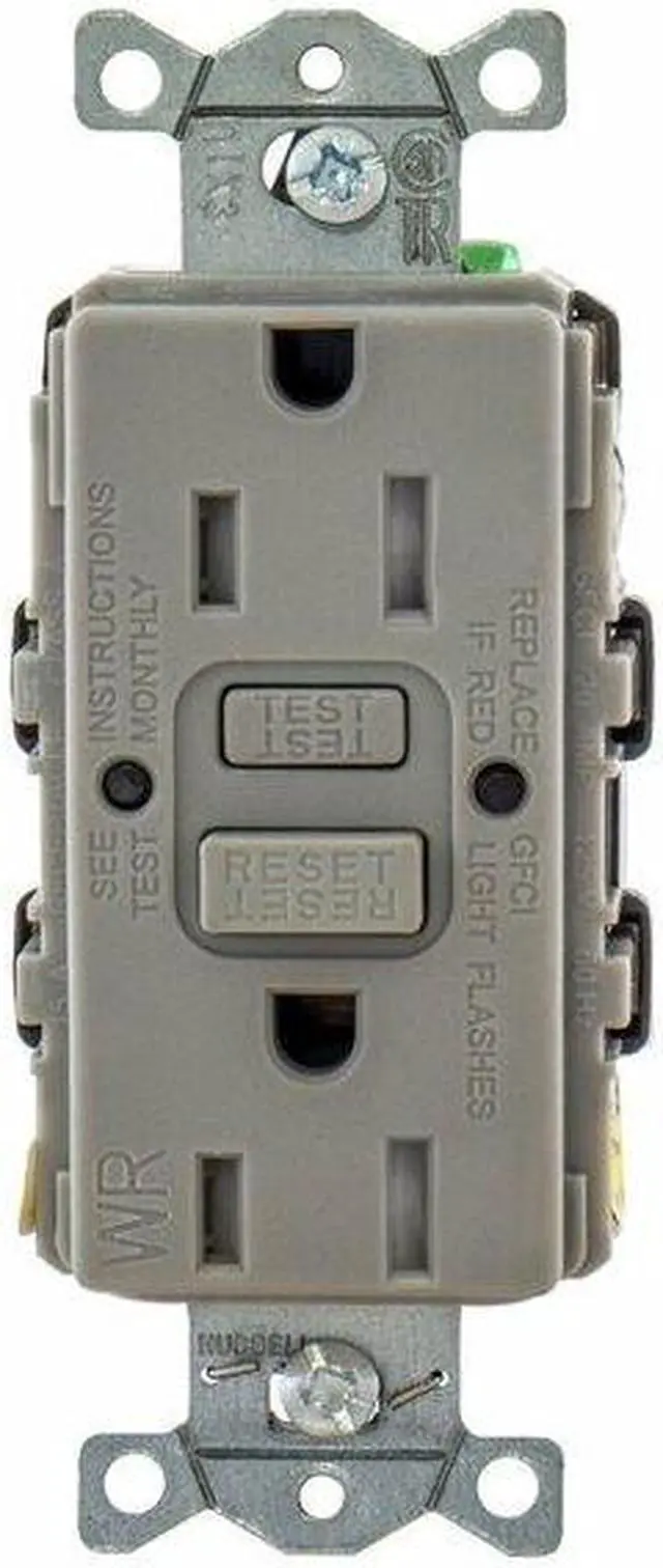 Alt view image 4 of 5 - HUBBELL WIRING DEVICE-KELLEMS GFRTW15GRY GFCI Receptacle, 15A, 125VAC, 5-15R,