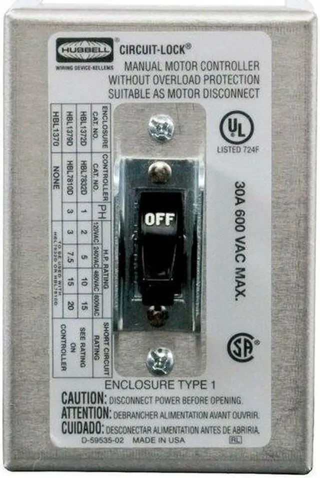 Alt view image 5 of 5 - HUBBELL WIRING DEVICE-KELLEMS HBL1379D Manual Motor Switch,30A,600VAC,3P