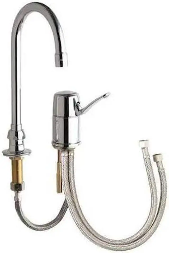 Main image of CHICAGO FAUCET 2302-E73ABCP Manual Gooseneck Bathroom Faucet, 6" Mount,