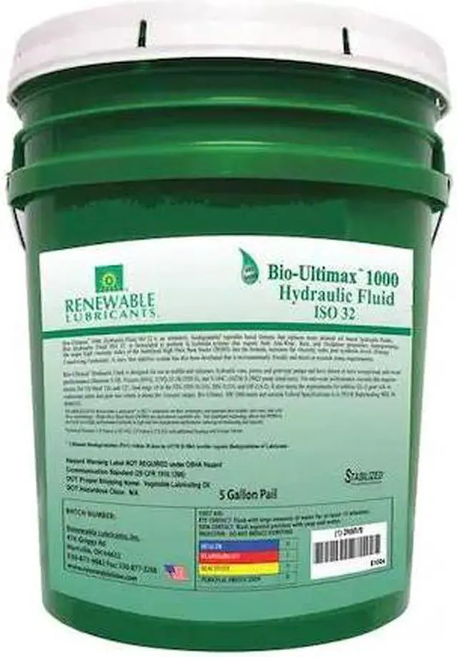 Alt view image 2 of 2 - RENEWABLE LUBRICANTS 81004 5 gal Pail, Hydraulic Oil, 32 ISO Viscosity, Not