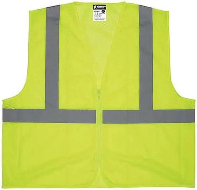 Main image of MCR SAFETY V2CL2MLZL High Visibility Vest, Polyester, Zipper Closure, ANSI