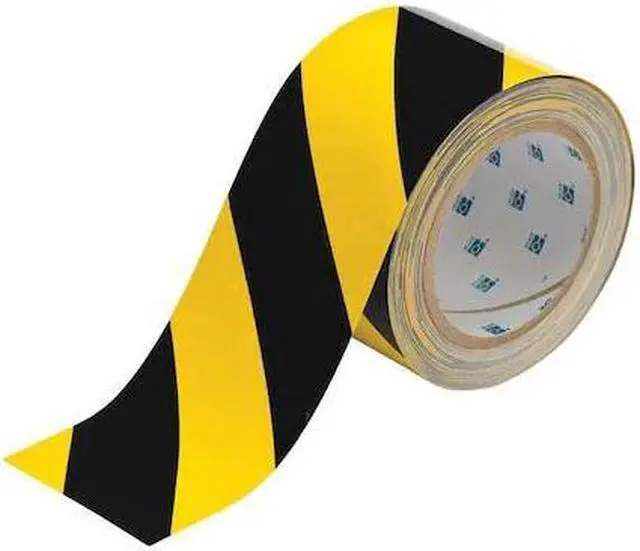 Main image of BRADY 104347 Floor Marking Tape, Polyester, Striped, Black, Yellow, 3 in W., 8