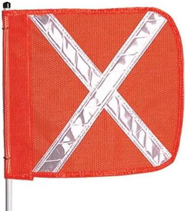 Main image of CHECKERS FS8X-O Warning Whip with Reflective X Flag, White Whip, Orange Flag,