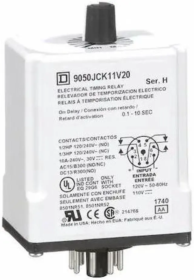 Alt view image 3 of 3 - SCHNEIDER ELECTRIC 9050JCK11V20 Time Delay Relay, 120VAC, 10A, DPDT, 0.1 sec