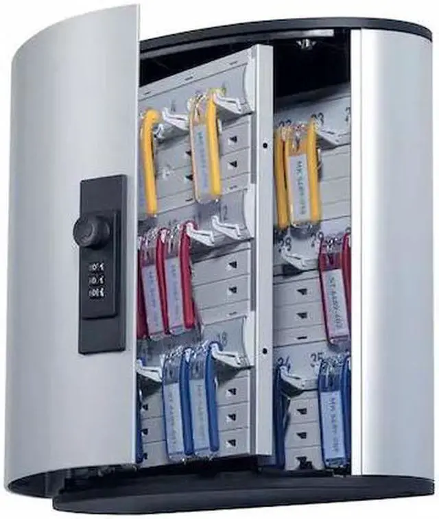Alt view image 6 of 12 - Durable Locking Key Cabinet 36-Key Brushed Aluminum Silver 11 3/4 x 4 5/8 x 11