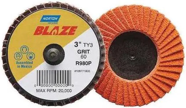 Main image of NORTON ABRASIVES 77696090152 Flap Disc,Med,Grit 60,TY 3,3in,Blaze