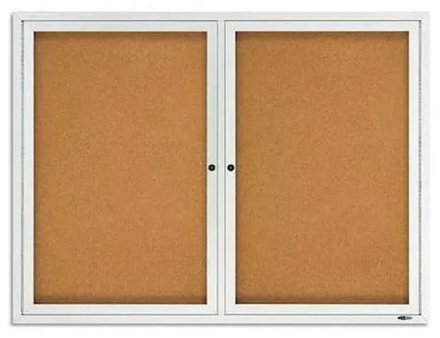 Alt view image 11 of 17 - Quartet Enclosed Bulletin Board Natural Cork/Fiberboard 48 x 36 Silver Aluminum Frame 2364