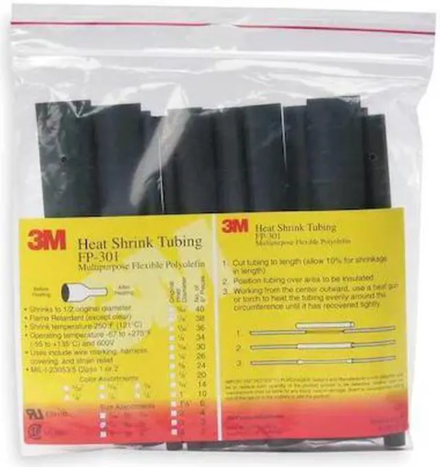 Main image of 3M FP301-1 1/2-6"-BLACK-10-3 PC PKS Heat Shrink Tube, Thin Wall, 2:1 I.D.