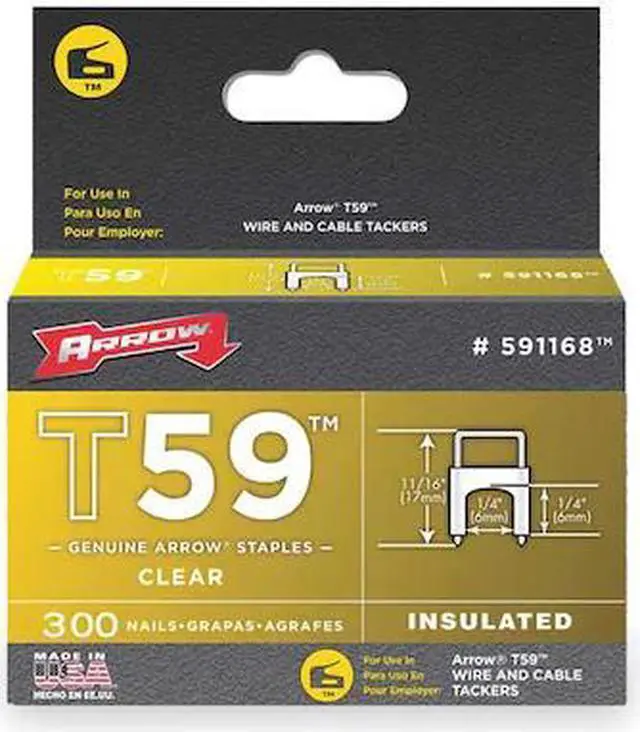 Alt view image 2 of 2 - ARROW FASTENER 591168 Insulated Cable Staples, T59, 0.024 x 0.048 in ga, 1/4 in