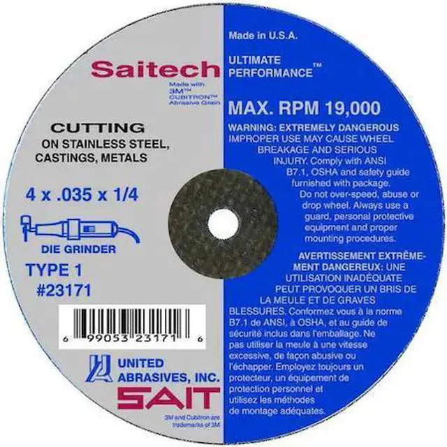 Main image of UNITED ABRASIVES/SAIT 23169 Abrasive Cut-Off Wheel, Type 1, 4 in Dia, 0.035 in