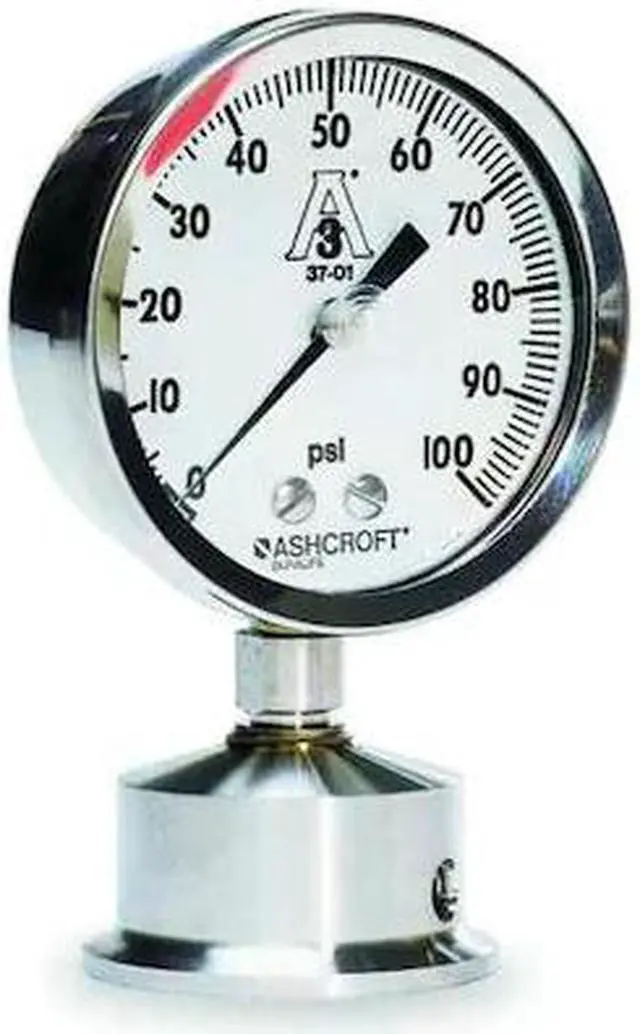 Main image of ASHCROFT 35-1032S-20L-100 Pressure Gauge, 0 to 100 psi, 2 1/2 in Dial, 2 in
