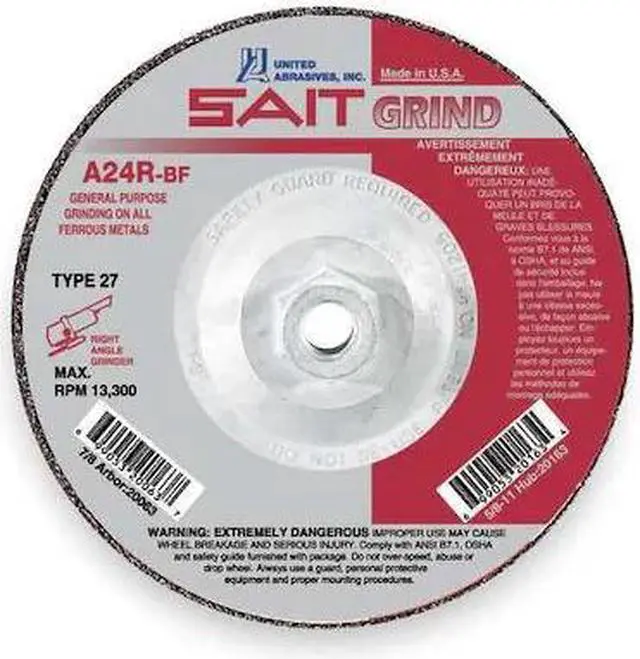 Alt view image 2 of 2 - UNITED ABRASIVES/SAIT 20096 Depressed Center Grinding Wheel, Type 27, 9 in Dia,