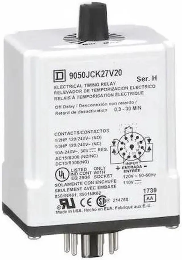 Alt view image 4 of 4 - SCHNEIDER ELECTRIC 9050JCK27V20 Time Delay Rlay,120VAC,10A,DPDT,0.3 sec.