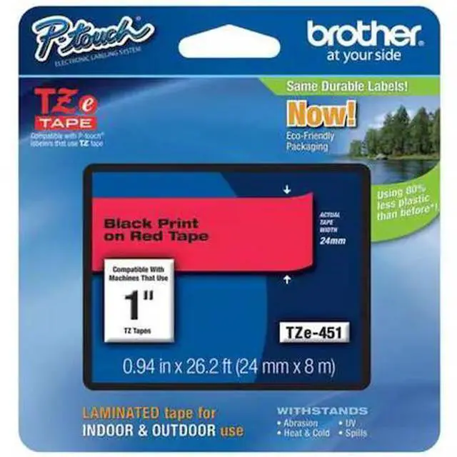 Alt view image 5 of 17 - Brother TZE451 24 mm (0.94") Black on Red tape for P-Touch 8 m (26.20 ft.)