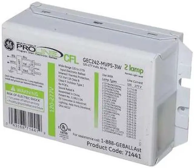 Main image of GE LIGHTING GEC-242-MVPS-3W CFL Ballast, Electronic, 43/44W, 120/277V