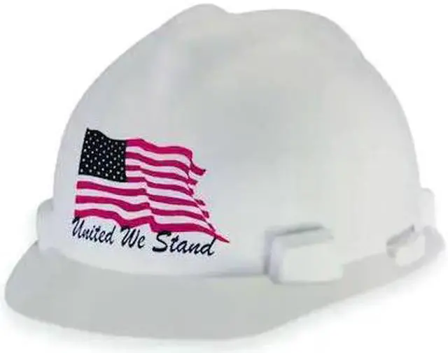 Alt view image 2 of 4 - Hard Hat, Front Brim, Slotted, 4 pt. Ratchet, US Flag, White