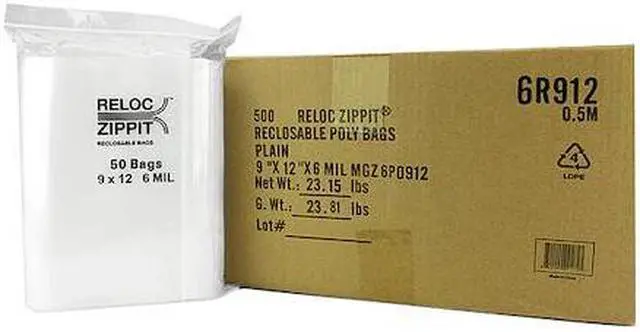 Alt view image 2 of 2 - RELOC ZIPPIT 6R912 Reclosable Bag, Zip Seal, 12 in L, 9 in W, 6 mil Thick,