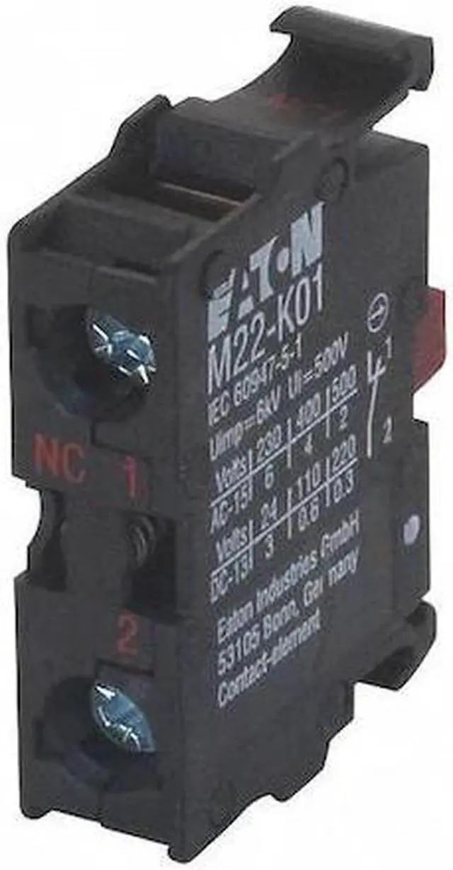 Alt view image 2 of 3 - EATON M22-K01 Contact Block, Screw, Black, 22mm, 1NC