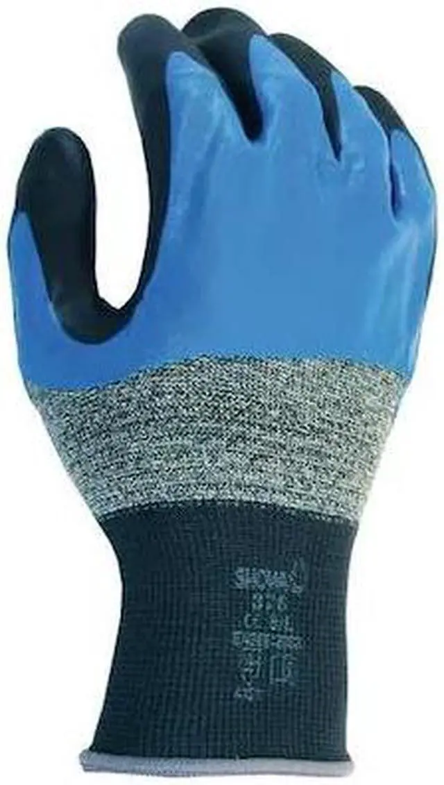 Alt view image 3 of 3 - Coated Gloves, L, Black/Blue On Gray, PR