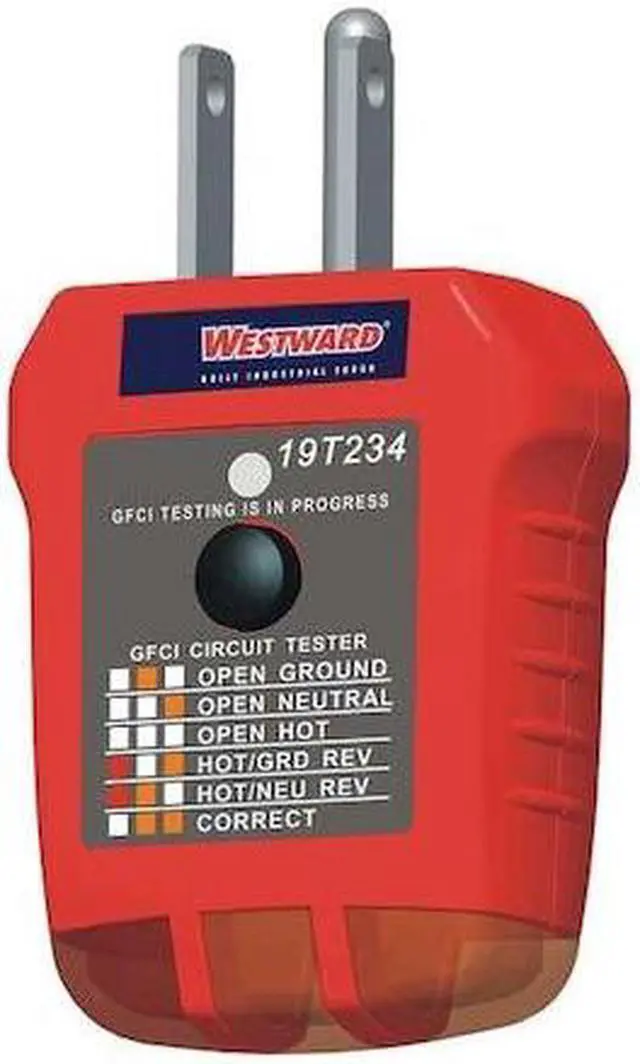 Alt view image 2 of 2 - WESTWARD 19T234 Receptacle Tester with GFCI,110to 125VAC