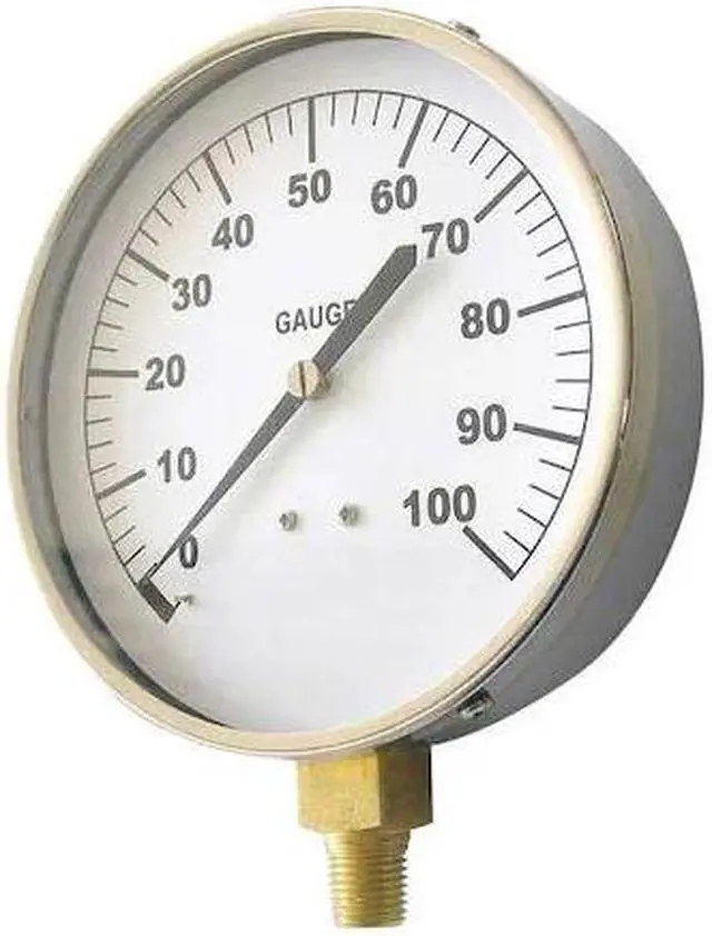 Main image of ZORO SELECT 18C749 Industrial Pressure Gauge, 0 to 100 psi, 4 1/2 in Dial, 1/4