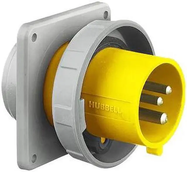 Alt view image 3 of 3 - HUBBELL WIRING DEVICE-KELLEMS HBL320B4W IEC Pin and Sleeve Inlet,20A,125V,Yellow