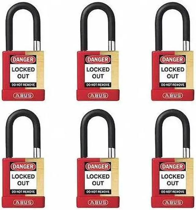 Alt view image 2 of 2 - Abus Alike-Keyed Padlock, Open Shackle Type, 1-1/2" Shackle Height, Red  20082
