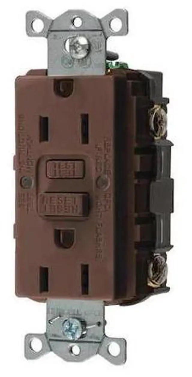 Alt view image 2 of 2 - HUBBELL WIRING DEVICE-KELLEMS GFR15 GFCI Receptacle, 15A, 125VAC, 5-15R, Brown
